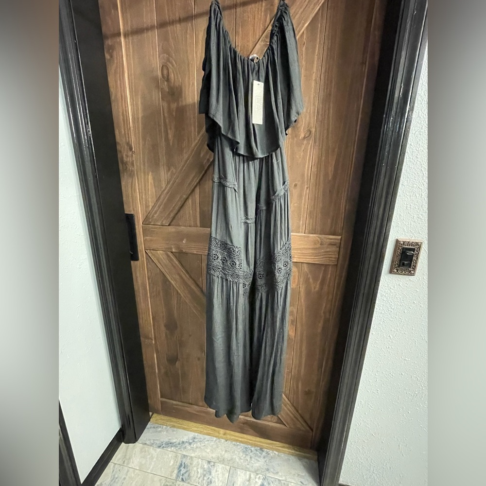Lulus black maxi dress with drape shoulder